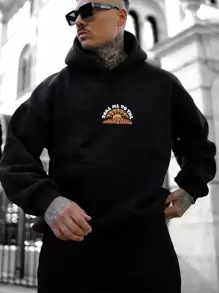 男性時尚美式連帽衛衣 - 黑色 - 查看 1