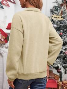 SHEIN Essnce 女式卡其色聖誕樹圖案長袖運動衫 - 卡其色 - 查看 2