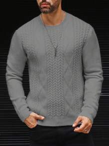 男士圓領長袖毛衣 - 灰色 - 查看 5