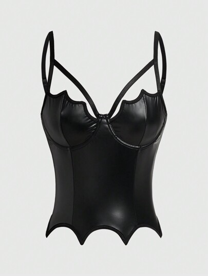 Goth Gefüttert Leder Fledermaus Riemen Cami Top Grafik T-Shirts Damen Tops