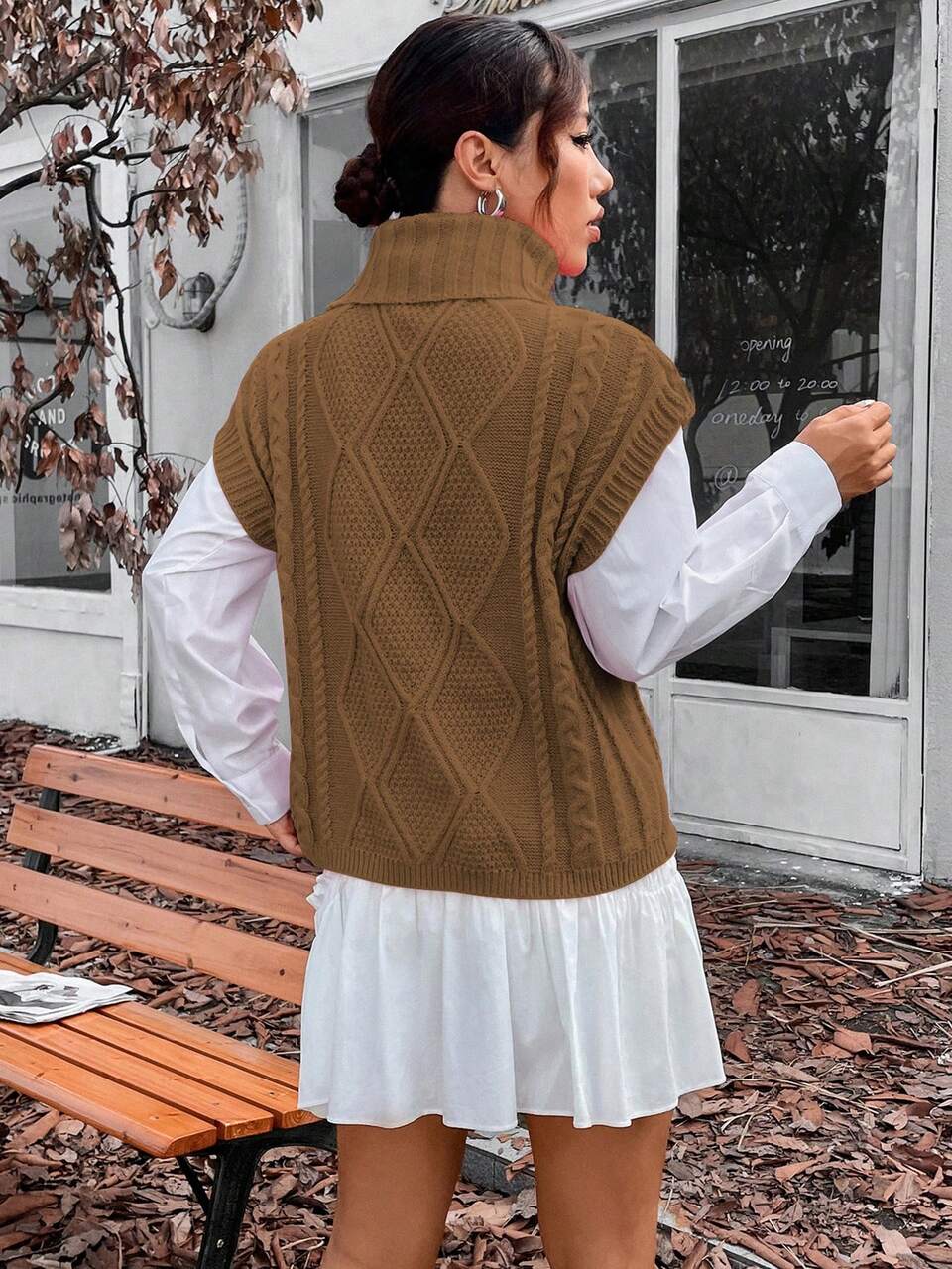 Solid Color High-neck Sweater Vest For Women