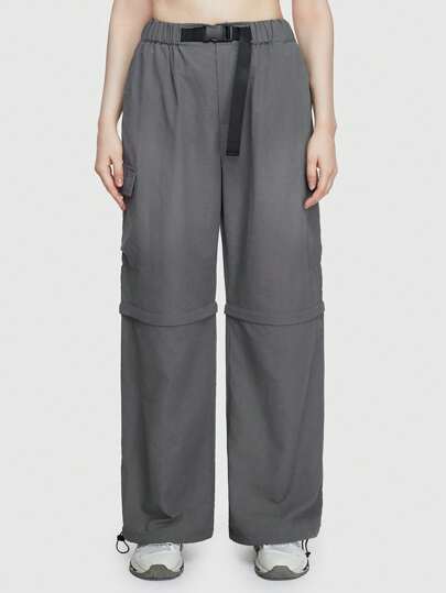 Grunge Punk Women'S Cargo Multiple Pockets Straight-Leg Pants (Convertible,Adjustable-Length)