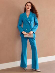 MOTF PREMIUM PEAK LAPEL DOUBLE BREASTED BLAZER - Blue - View 6