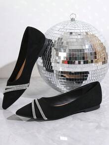 Giày bệt mũi nhọn đế thấp giả da lộn đơn giản cho nữ - màu đen - Xem 5