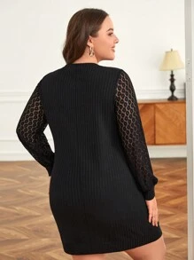 SHEIN Frenchy Hơn Mảnh Lace Tay áo lồng đèn Đầm - màu đen - Xem 6