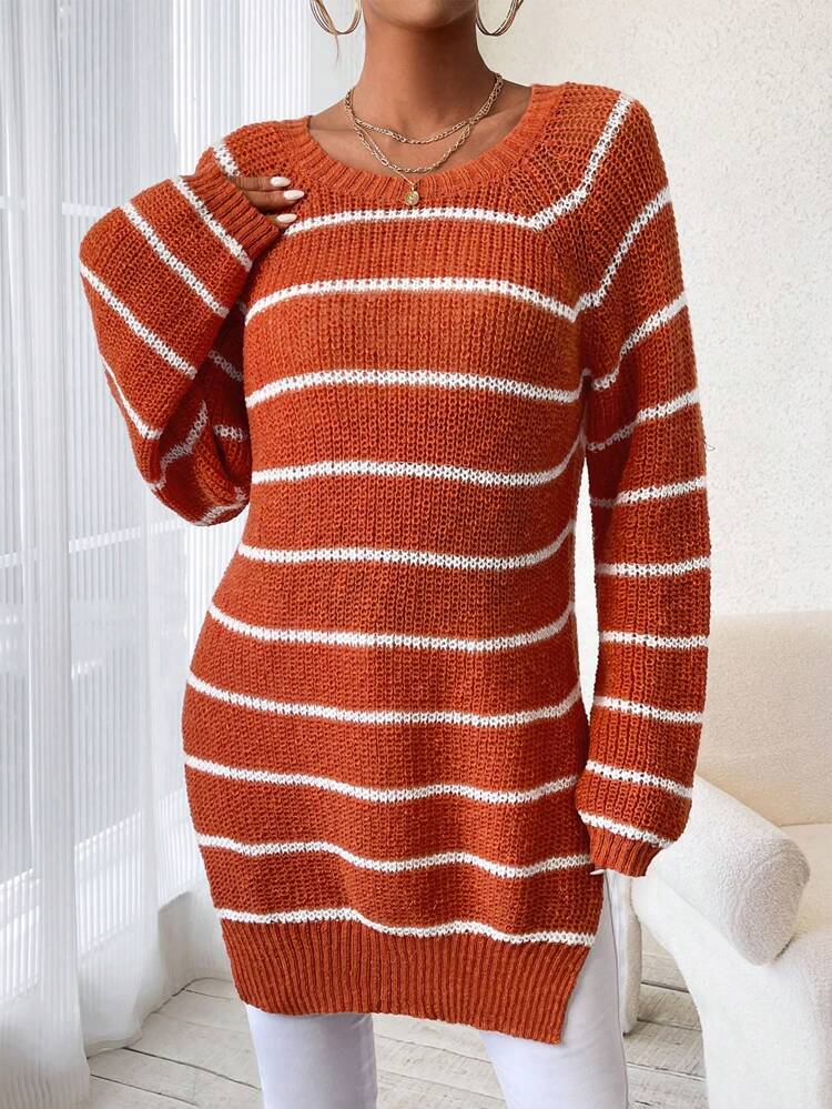 Women's Striped Raglan Sleeve Long Sleeve Knit Pullover Fall Winter Sweater