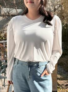 Dazy Plus Plus Size Women's Leg-Of-Mutton Sleeve T-Shirt Long Sleeve Women Tops - White - View 6