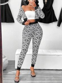 VaVaBold 幾何印花修身2件套裝 - 黑色 - 查看 6