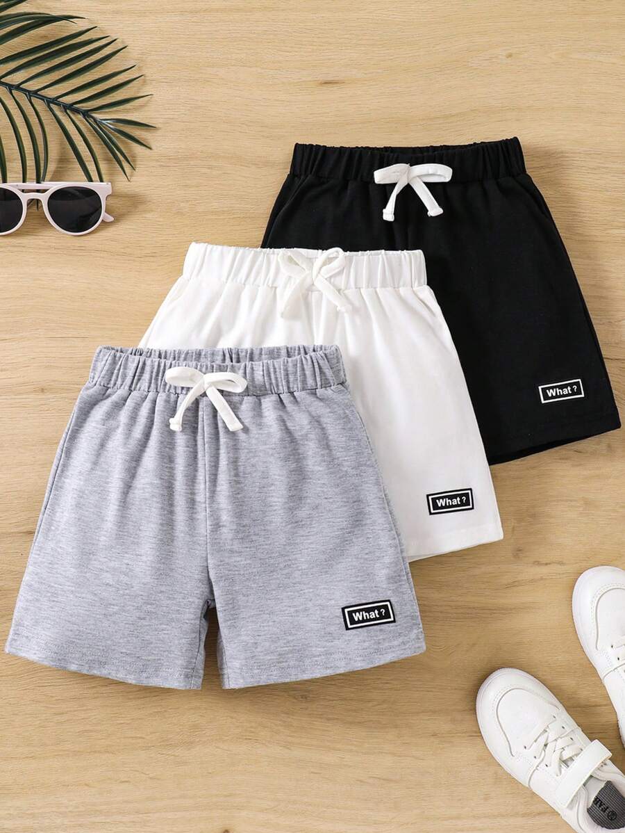 SHEIN 3 件/套男童簡約拼貼細節休閒短褲套裝 - 彩色 - 查看 1