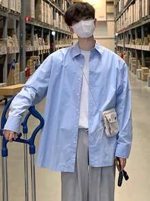 DAZY Nam Màu thuần Thả vai Áo sơ mi - Màu xanh lam - Xem 8