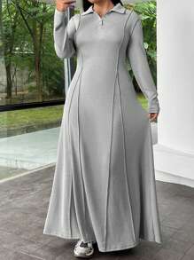 SHEIN EZwear 大尺寸純色長袖連身裙