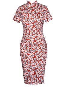 Women's Retro Chi-pao Cheongsam Wedding New Year Sheath Party Dress - Red - View 3