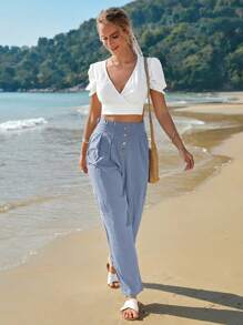 SHEIN Frenchy 純色高腰長褲