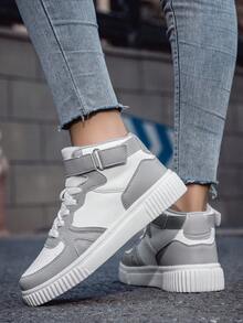 Ladies' Fashionable And Versatile High-top Sneakers With Breathable Laces Design, Comfortable And Breathable Sports Shoes - Grey - View 5
