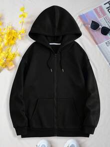 SHEIN EZwear 大码女式标语印花卫衣 - 黑色 - 查看 2