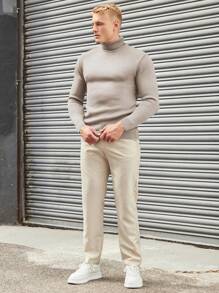 SHEIN Cottnline Suéter Sencillo De Color Sólido Para Hombre - Beis - Ver 6