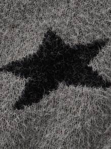 ROMWE Fairycore 不對稱領口針織毛衣,星星圖案設計 - 彩色 - 查看 3