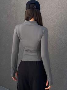 DAZY 长袖拉链前夹克，秋季女装 - 灰色 - 查看 7