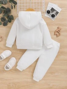 SHEIN 寶寶女孩卡通印花帽套衫和褲子套裝 - 白色 - 查看 2