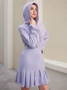 SHEIN Unity Của phụ nữ áo có mũ Dây rút Viền xếp Đầm nỉ - Màu xanh nhạt - Xem 3