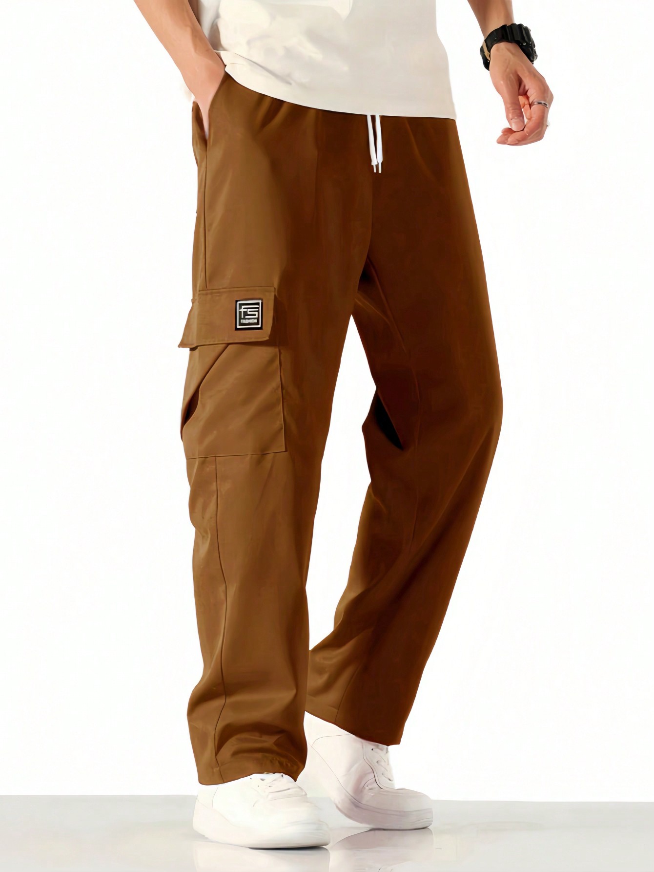 Manfinity Hypemode Men'S Patched Detailing Drawstring Waist Cargo Pants