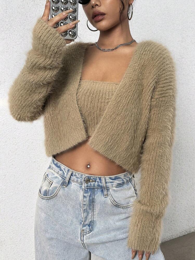 Women's Solid Color Sweater 2pcs/set