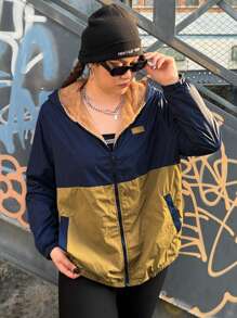 SHEIN EZwear Hơn Hai âm Chi tiết Patched thư áo có mũ Áo khoác - Nhiều màu - Xem 1