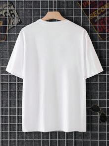 男裝加大尺碼口號印花下垂肩t恤 - 白色 - 查看 2