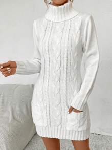 SHEIN LUNE 高領編織連身毛衣裙 - 白色 - 查看 3