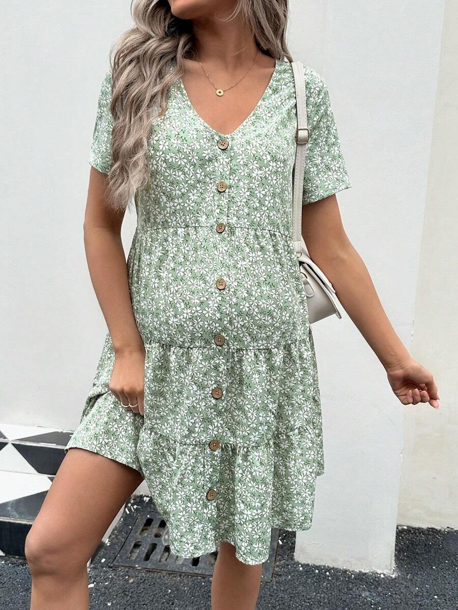 SHEIN Maternity Floral Print Ruffle Hem Dress for Sale Australia New