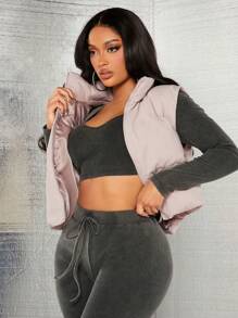 SHEIN SXY 女款純色背心夾大衣 - 卡其色 - 查看 6