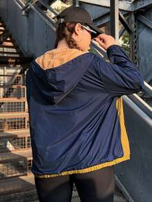 SHEIN EZwear Hơn Hai âm Chi tiết Patched thư áo có mũ Áo khoác - Nhiều màu - Xem 2