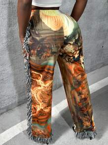 Slaydiva Full Printed Fringe Detailing Long Pants - Multicolor - View 3