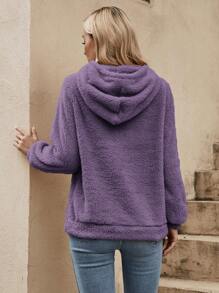 SHEIN LUNE Solid Color Fleece Drawstring Hoodie,Long Sleeve Tops In Fall/Winter,Casual - Purple - View 2