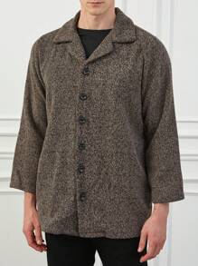 RueChic Men's Solid Color Turn-down Collar Woolen Coat - Brown - View 4