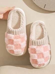 Dép đi trong nhà ấm áp mùa thu/đông, dép đi trong nhà/dép đi trong nhà chống trượt bằng vải nhung cho cặp đôi, mùa đông - Hồng - Xem 5