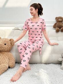 Teenage Girls' Heart & Eyelash Patterned Homewear Set - Pink - View 4