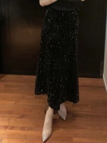 DAZY 女士亮片半身裙 舞会半身裙 秋季半身裙 新年女装 - 黑色 - 查看 5