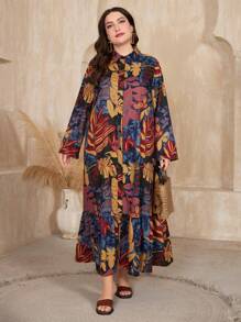 Al Najma Đầm sơ mi in hình cây cỡ lớn cho nữ Maxi Outfit - Nhiều màu - Xem 5