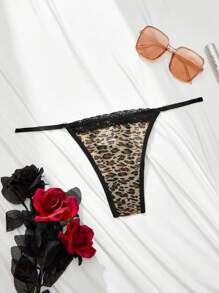 Leopard Print Contrast Lace Sexy G-String Lingerie - Multicolor - View 11