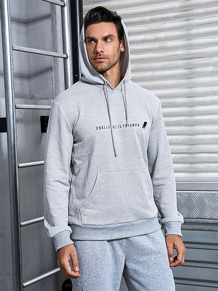 Men's Hooded Sports Sweatshirt With Text Print Design Sweatshirt Men Sweatshirt