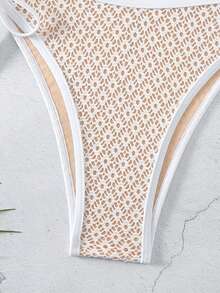 SHEIN Swim Bộ bikini quây liền mảnh chắp vá màu sắc Lễ hội âm nhạc Bãi biển mùa hè - trắng - Xem 6