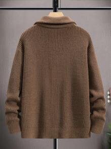 Manfinity Homme Hombres Cárdigan con cremallera tejido de canalé - Café integral - View 2