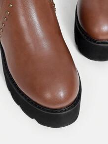 SheIn ICON Casual Women'S Reddish Brown High Heel Knee-High Boots With Back Zipper And Stud Decor