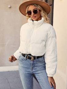 Chiquease Zipper Front Padded Padded Coat Clothes Winter - White - View 6