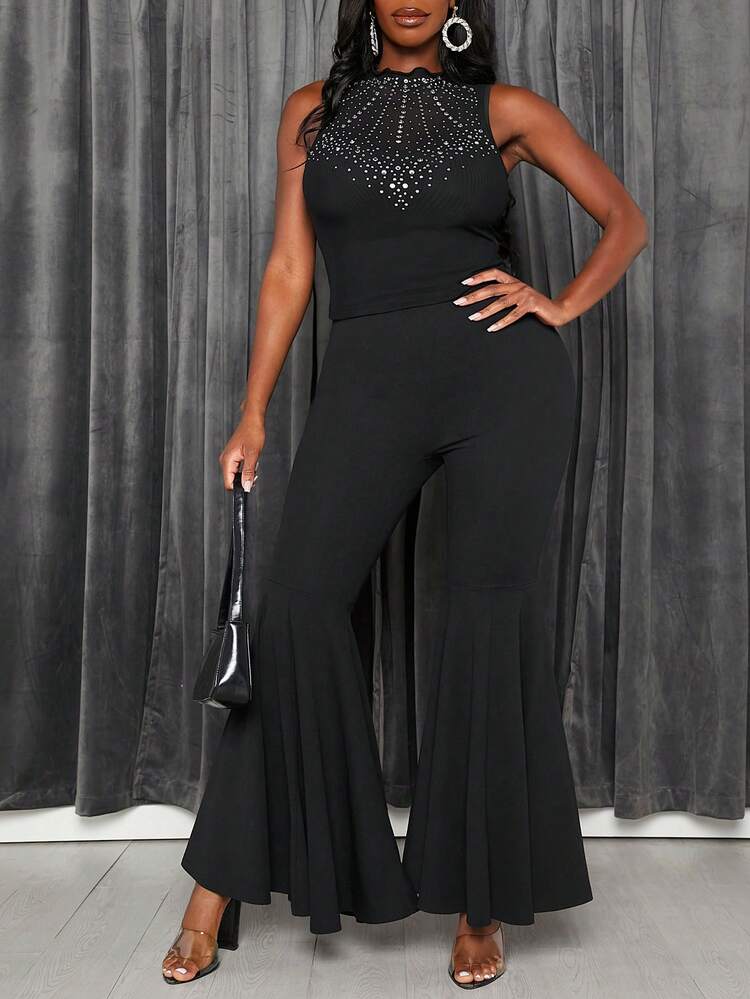 Women's Solid Color Fashionable Elegant High-Waisted Flare Pants