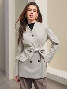 Anewsta Women's Long Sleeve Belted Blazer Fall Cloth For Women - Apricot - View 1
