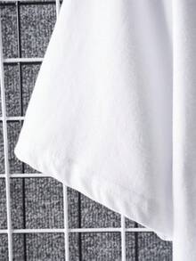 男裝加大尺碼口號印花下垂肩t恤 - 白色 - 查看 6