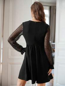 SHEIN Frenchy Women'S Mesh Splice Frill Trim Dress - Black - View 4