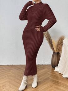 SHEIN Clasi Áo cao cổ Tay Raglan Đầm Áo len - Cà phê nâu - Xem 5